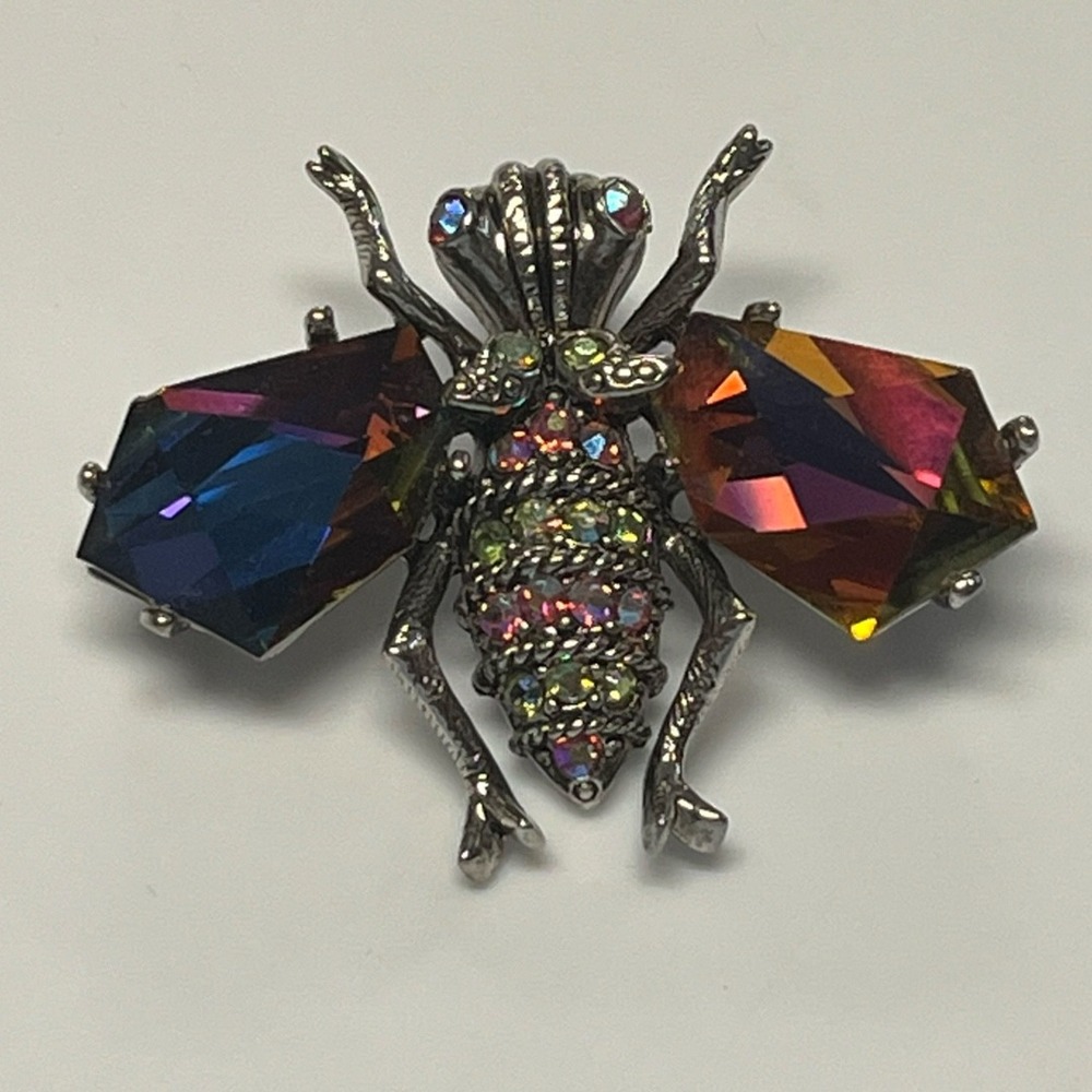 Vintage Signed Silver Starrs Amethyst Crystal Silver‎ Tone Flying  Bug Brooch